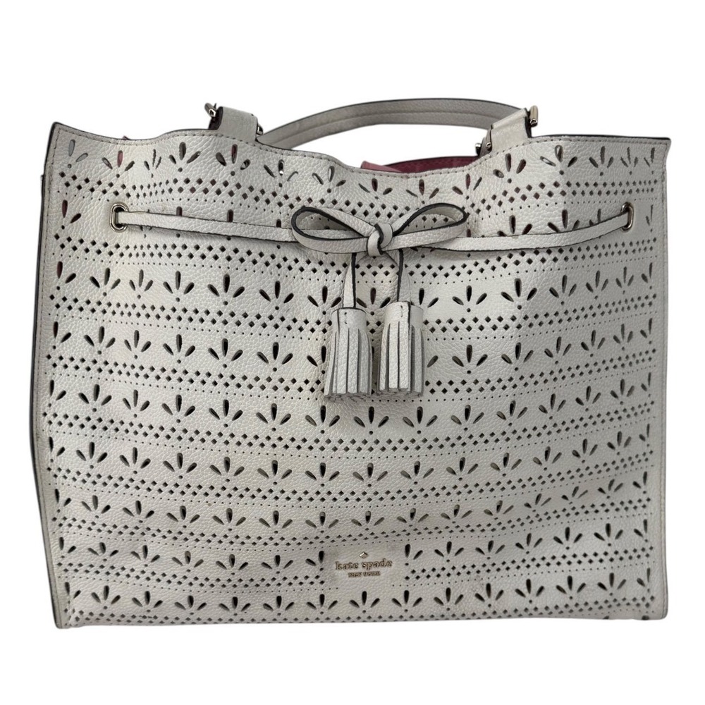 Kate Spade Leather Hayes Perf Tote Bag Bright White‎ / Bright Carnation Pink